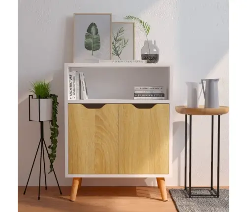 Kumode, Balta, Ozola Krāsa, 60X30X72 Cm, Inženierijas Koks Vidaxl