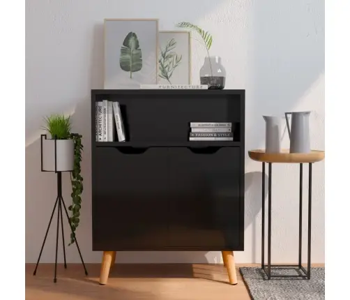 Puhvetkapp, Kõrgläikega Must, 60X30X72 cm Tehispuit