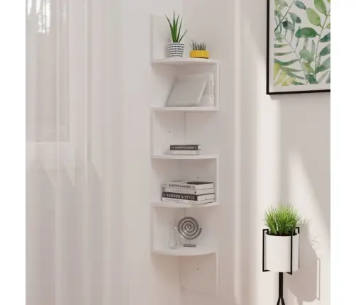 Sieninė Kampinė Lentyna, Balta, 19X19X123cm Apdirbta Mediena