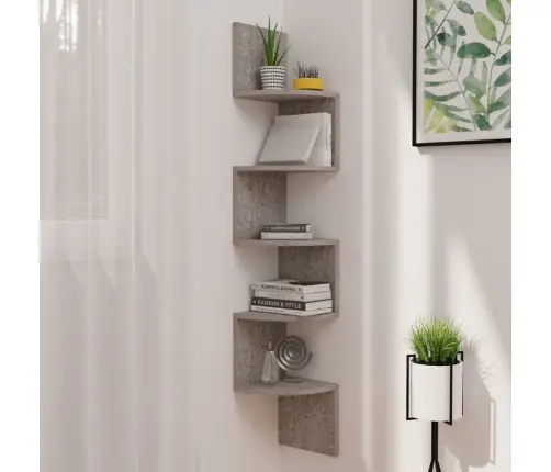 Sieninė Kampinė Lentyna, Betono, 19X19X123cm Apdirbta Mediena