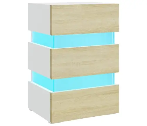 Naktinė Spintelė Su Led, Balta Ir Ąžuolo, 45X35X67cm Mediena
