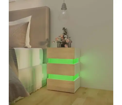 Naktinė Spintelė Su Led, Balta Ir Ąžuolo, 45X35X67cm Mediena