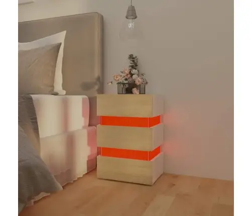 Naktinė Spintelė Su Led, Balta Ir Ąžuolo, 45X35X67cm Mediena