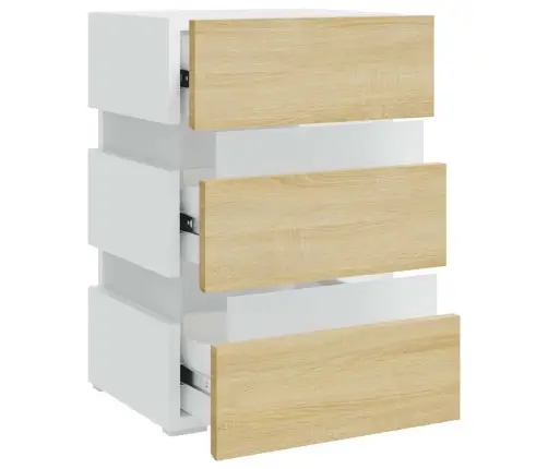 Naktinė Spintelė Su Led, Balta Ir Ąžuolo, 45X35X67cm Mediena