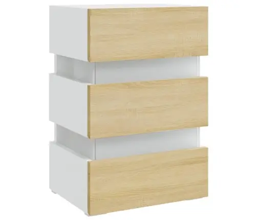 Naktinė Spintelė Su Led, Balta Ir Ąžuolo, 45X35X67cm Mediena