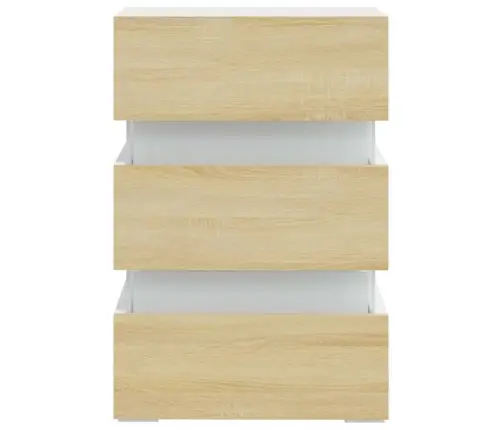 Naktinė Spintelė Su Led, Balta Ir Ąžuolo, 45X35X67cm Mediena