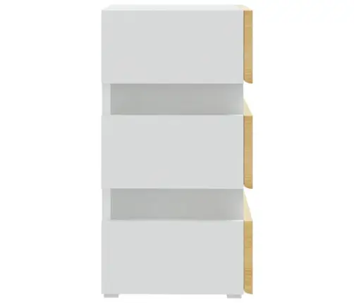 Naktinė Spintelė Su Led, Balta Ir Ąžuolo, 45X35X67cm Mediena