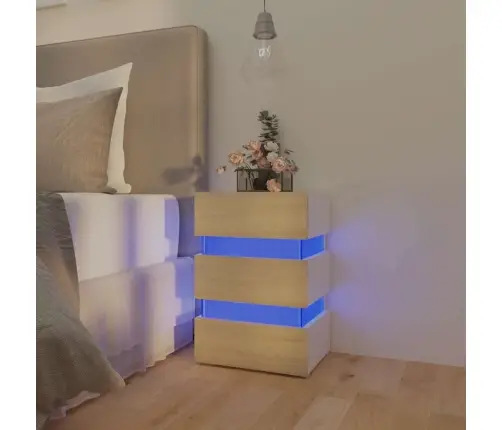 Naktinė Spintelė Su Led, Balta Ir Ąžuolo, 45X35X67cm Mediena