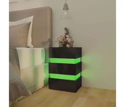 Naktsskapītis Ar Led, Melns, 45X35X67 Cm, Inženierijas Koks Vidaxl