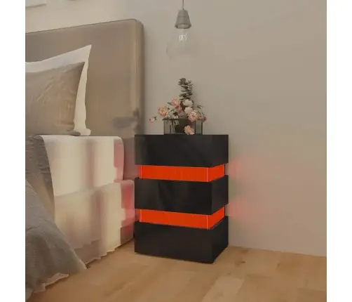 Naktsskapītis Ar Led, Melns, 45X35X67 Cm, Inženierijas Koks Vidaxl