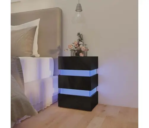 Naktsskapītis Ar Led, Melns, 45X35X67 Cm, Inženierijas Koks Vidaxl
