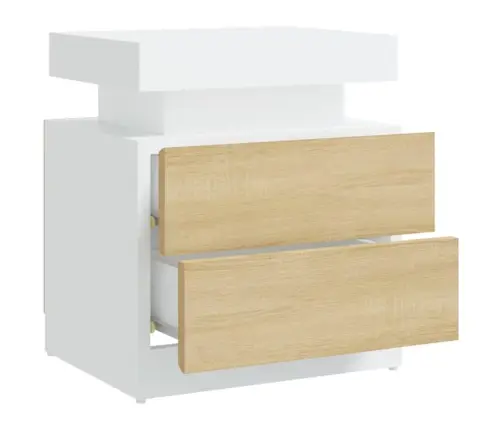 Naktsskapītis, Balta Un Ozolkoka, 45X35X52Cm, Inženierijas Koks Vidaxl
