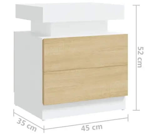 Naktsskapītis, Balta Un Ozolkoka, 45X35X52Cm, Inženierijas Koks Vidaxl
