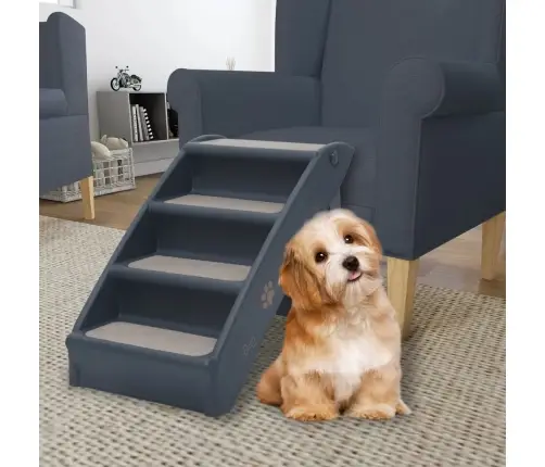 4 Pakāpienu Suņu Kāpnes, Saliekamas, Tumši Pelēkas Vidaxl