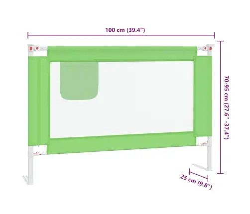 Apsauginis Turėklas Vaiko Lovai, Žalias, 100X25cm Audinys