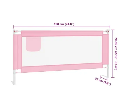 Bērnu Gultas Aizsargbarjera, Rozā, 190X25 Cm, Audums Vidaxl
