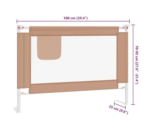 Bērnu Gultas Aizsargbarjera, Pelēkbrūna, 100X25 Cm, Audums Vidaxl