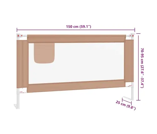 Bērnu Gultas Aizsargbarjera, Pelēkbrūna, 150X25 Cm, Audums Vidaxl