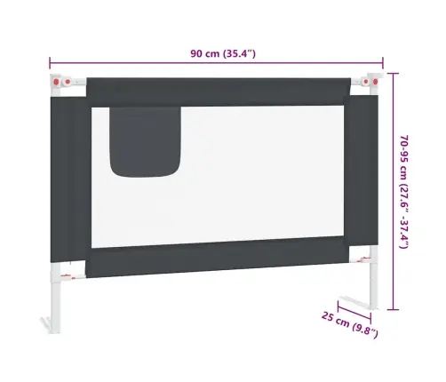 Bērnu Gultas Aizsargbarjera, Tumši Pelēka, 90X25 Cm, Audums Vidaxl