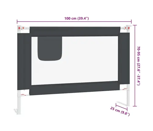 Apsauginis Turėklas Vaiko Lovai, Pilkas, 100X25cm Audinys
