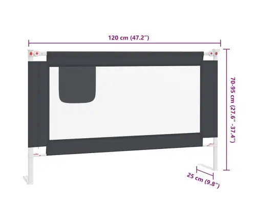 Bērnu Gultas Aizsargbarjera, Tumši Pelēka, 120X25 Cm, Audums Vidaxl