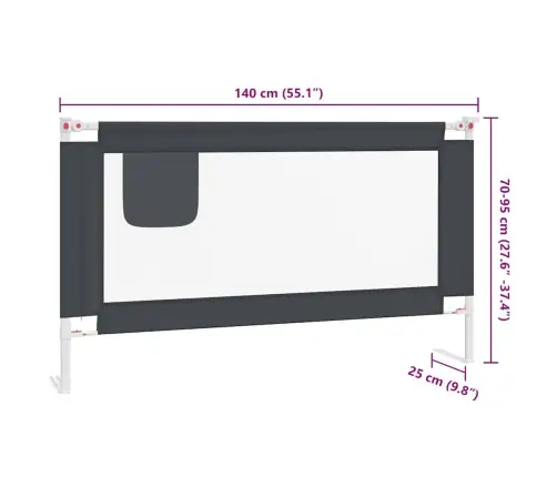 Voodipiire Väikelapse Voodile, Tumehall, 140 X 25 cm Kangas