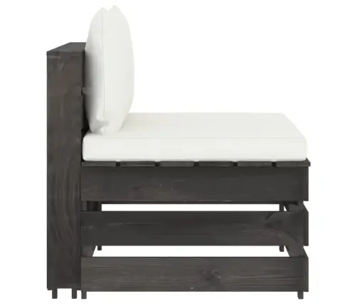 Vidējais Moduļu Dīvāns Ar Spilveniem, Pelēks, Impregnēts Koks Vidaxl