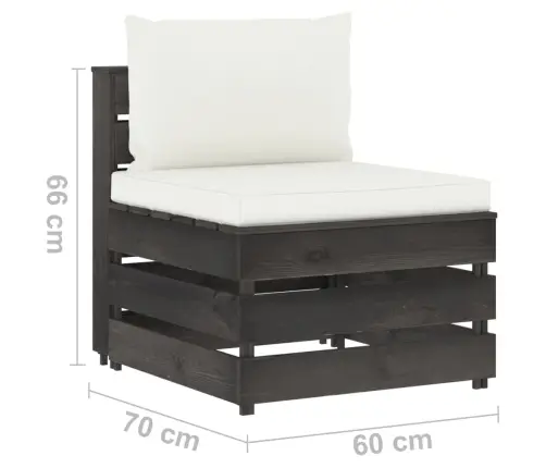 Vidējais Moduļu Dīvāns Ar Spilveniem, Pelēks, Impregnēts Koks Vidaxl