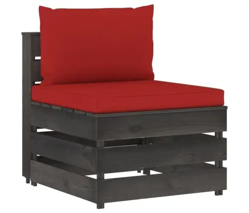 Vidējais Moduļu Dīvāns Ar Spilveniem, Pelēks, Impregnēts Koks Vidaxl