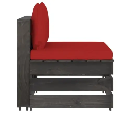 Vidējais Moduļu Dīvāns Ar Spilveniem, Pelēks, Impregnēts Koks Vidaxl