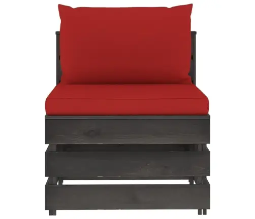 Vidējais Moduļu Dīvāns Ar Spilveniem, Pelēks, Impregnēts Koks Vidaxl