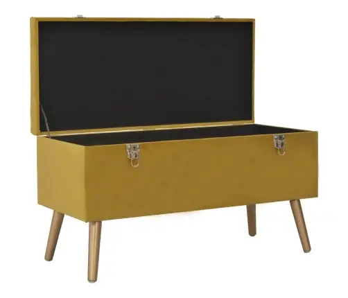 Taburetės Daiktadėžės, 3Vnt., Garstyčių Geltonos, Aksomas