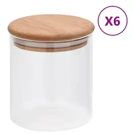 Uzglabāšanas Burkas Ar Bambusa Vāku, 6 Gab., 600 Ml Vidaxl