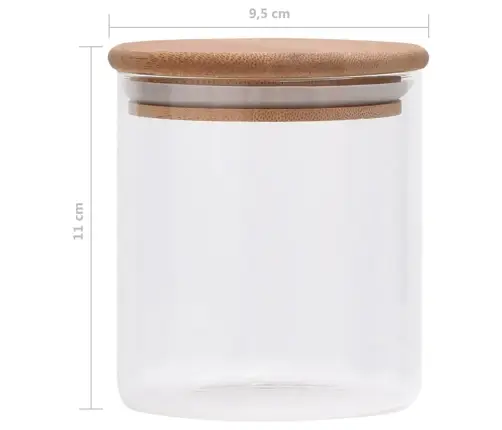Uzglabāšanas Burkas Ar Bambusa Vāku, 6 Gab., 600 Ml Vidaxl