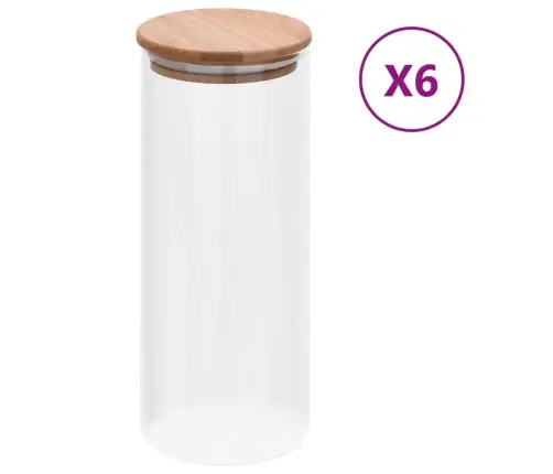 Uzglabāšanas Burkas Ar Bambusa Vāku, 6 Gab., 1000 Ml Vidaxl
