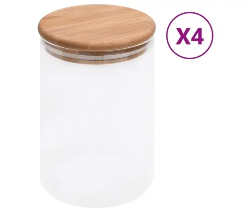 Uzglabāšanas Burkas Ar Bambusa Vāku, 4 Gab., 800 Ml Vidaxl