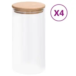 Uzglabāšanas Burkas Ar Bambusa Vāku, 4 Gab., 1200 Ml Vidaxl