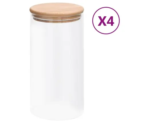 Uzglabāšanas Burkas Ar Bambusa Vāku, 4 Gab., 1200 Ml Vidaxl