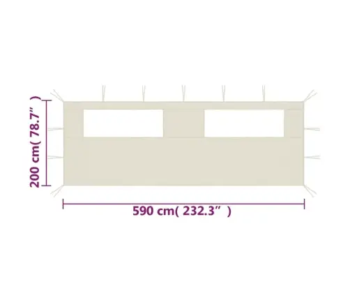 Dārza Nojumes Siena Ar Logiem, 6X2 M, Krēmkrāsas Vidaxl