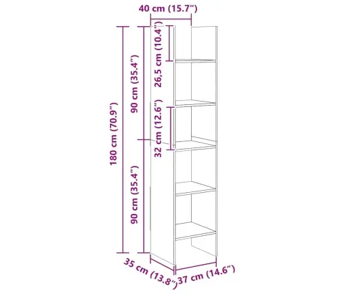 Spintelė Knygoms, Betono Pilka, 40X35X180cm Apdirbta Mediena