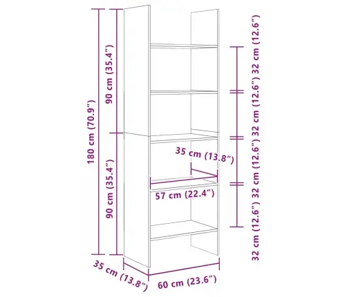 Raamaturiiul Valge 60 X 35 X 180 Cm Tehispuit