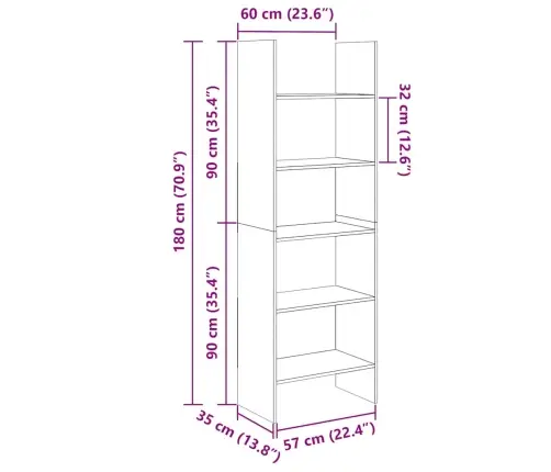 Raamaturiiul Betoonhall, 60 X 35 X 180 cm Tehispuit