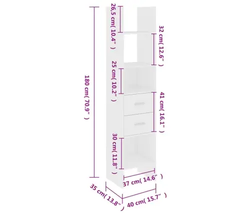 Raamaturiiul, Valge, 40 X 35 X 180 cm Tehispuit