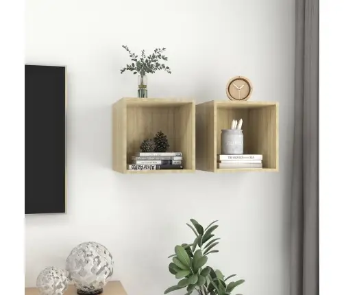 Sienas Plaukti, 2 Gab., Ozolkoka, 37X37X37Cm, Inženierijas Koks Vidaxl