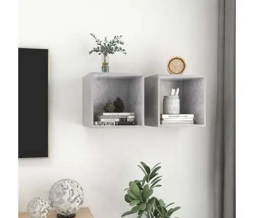 Sieninės Spintelės, 2Vnt., Betono, 37X37X37cm Apdirbta Mediena Sieninės Spintelės, 2Vnt., Betono, 37X37X37cm Apdirbta Mediena