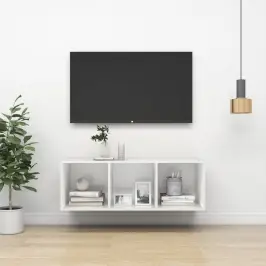 Sieninė Tv Spintelė, Balta, 37X37X107cm Apdirbta Mediena
