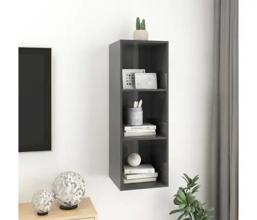 Sienas Tv Skapītis Spīdīgi Pelēks 37X37X107Cm Inženierijas Koks Vidaxl