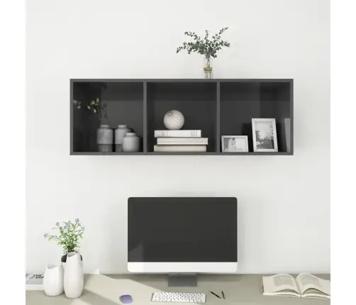 Sienas Tv Skapītis Spīdīgi Pelēks 37X37X107Cm Inženierijas Koks Vidaxl