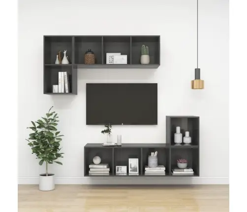 Sienas Tv Skapītis, Spīdīgi Pelēks, 37X37X142,5 Cm Vidaxl