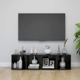 Tv Plaukti, 4 Gab., Spīdīgi Melni, 37X35X37Cm Inženierijas Koks Vidaxl